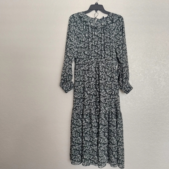 Madewell Ruffle-Neck Tiered Midi Dress in Forest Leaves romantic floral forest M - Picture 2 of 9